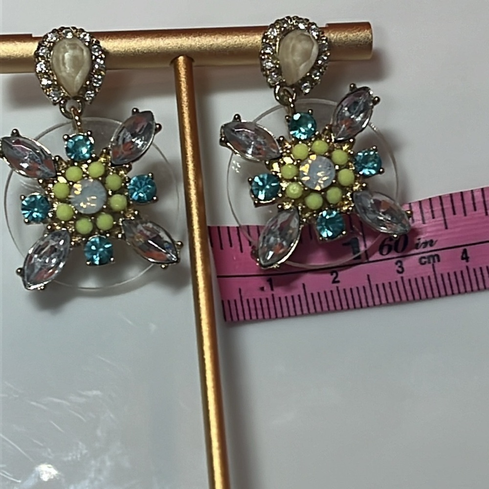 CRYSTAL EARRINGS ROUND DROP COLORFUL STONES - Picture 4 of 7